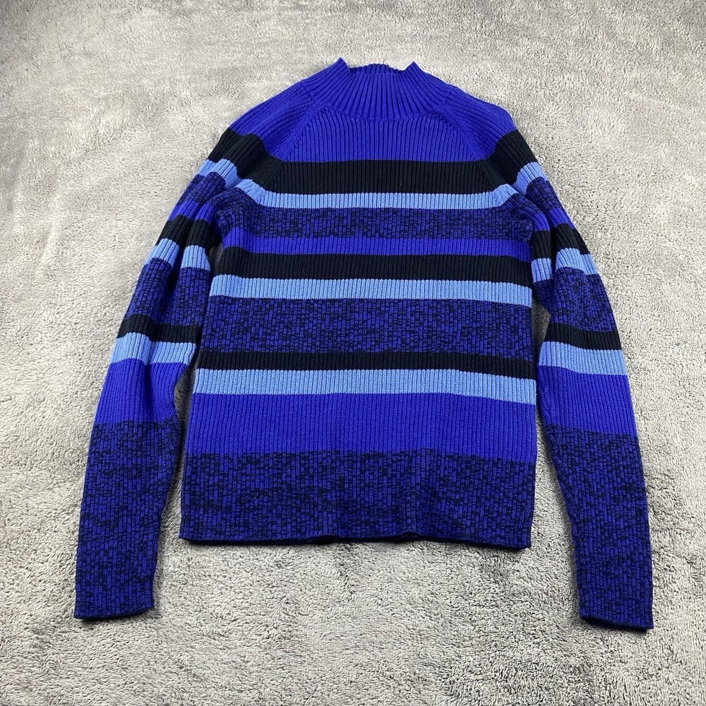 Studio Works Sweater Womens Petite Large Blue Striped Mockneck